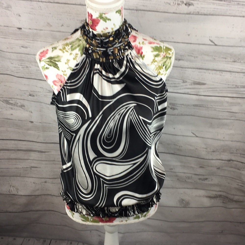 Black and white silk blouse